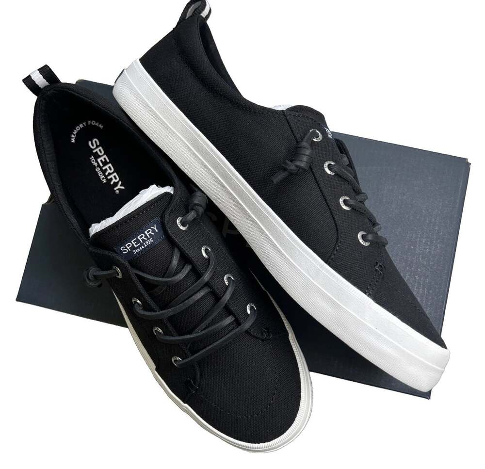 Sperry Crest Vibe Women 11 Canvas Boat Shoes Black White New In Box
